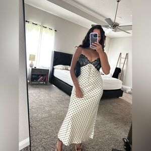 Polka Dot Slip Dress with Lace Trim